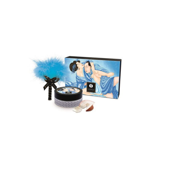 Mini Coffret poudre corporelle noix de coco et plumeau assorti 